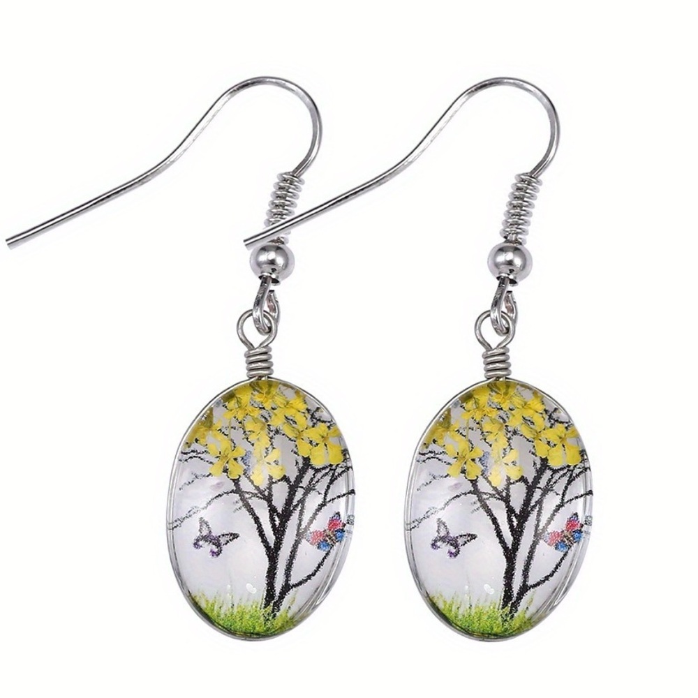 Yellow Floral Tree Drop Earrings - Women's Jewelry - Picture 3 of 10